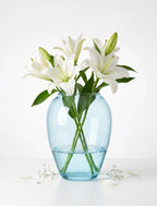 Serene Urn Glossy Glass Vase — Hand-Blown Glass from Firozabad, India — Tabletop View