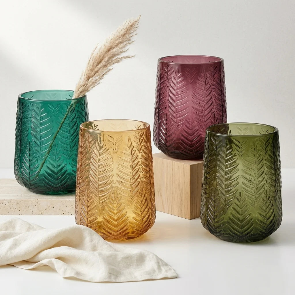 Forest Fern Embossed Glass Vase — Hand-Blown Glass from Firozabad, India | Floral Arrangements & Home Styling