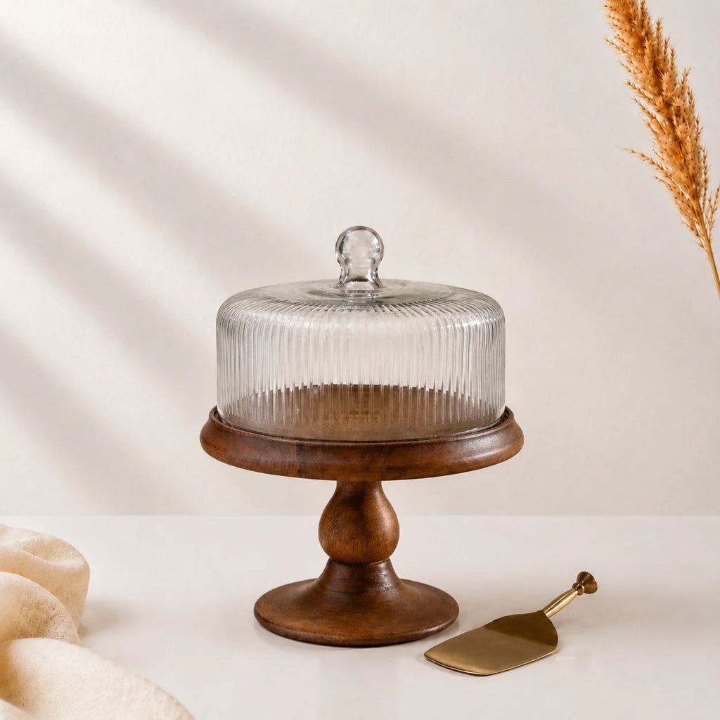 Ribbed Cake Dome Set | Gold Server — Castle Crafts