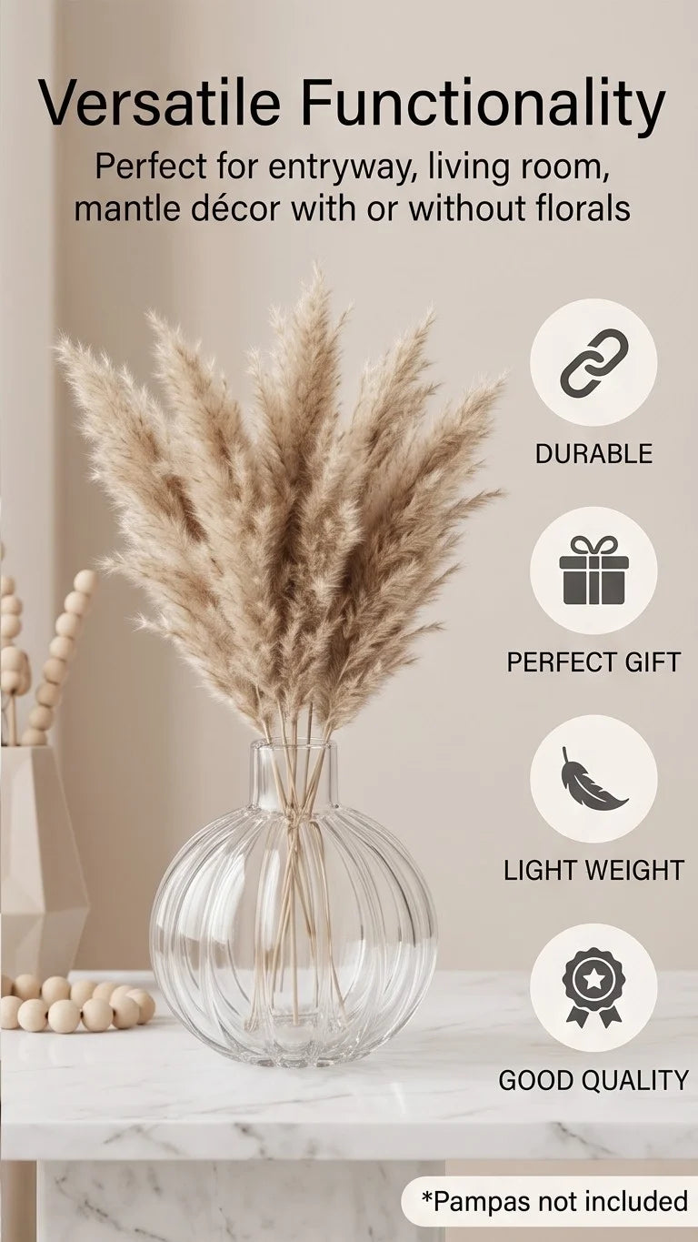 Orion Globe Ribbed Glass Vase — Hand-Blown Glass from Firozabad, India — Curated Display