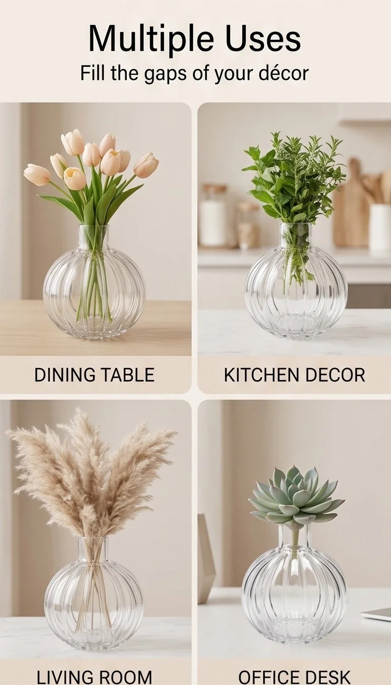 Orion Globe Ribbed Glass Vase — Hand-Blown Glass from Firozabad, India — Décor Inspiration