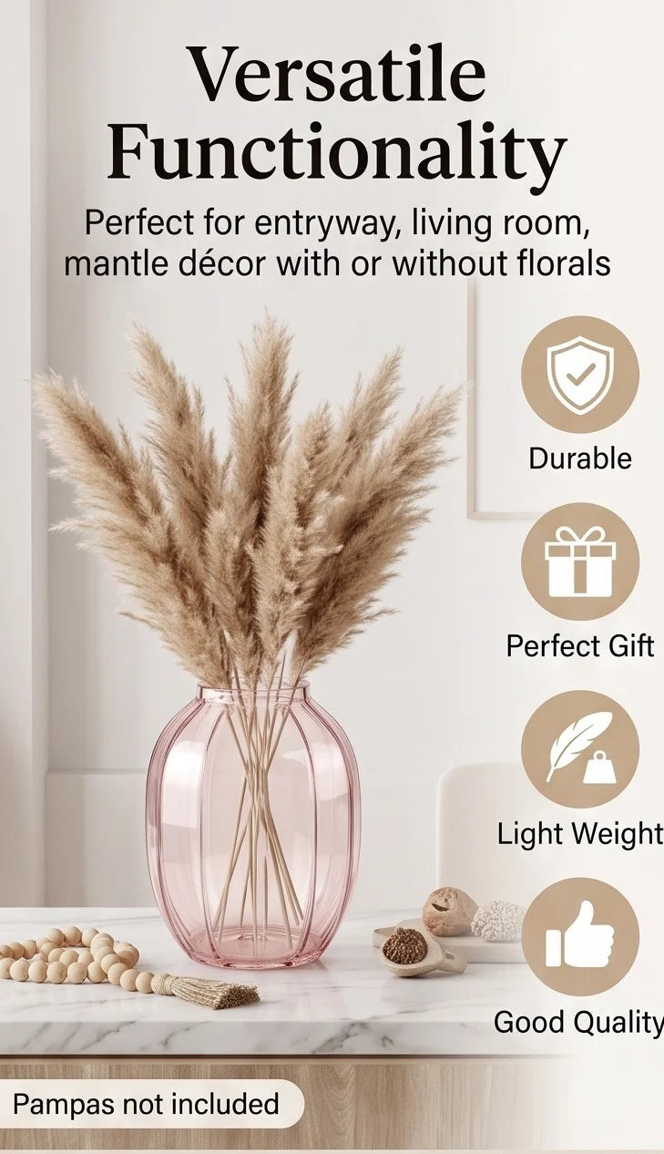 Bloom Rib Wide Glass Vase — Hand-Blown Glass from Firozabad, India — Light & Shadow
