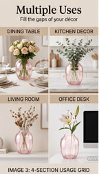 Bloom Rib Wide Glass Vase — Hand-Blown Glass from Firozabad, India — Multi-Angle Showcase