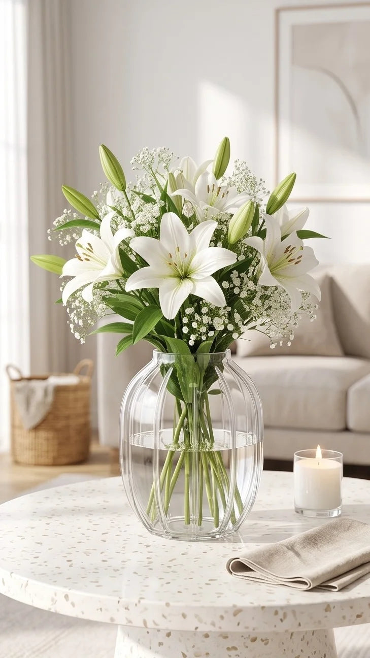 Bloom Rib Wide Glass Vase — Hand-Blown Glass from Firozabad, India — Premium Detail