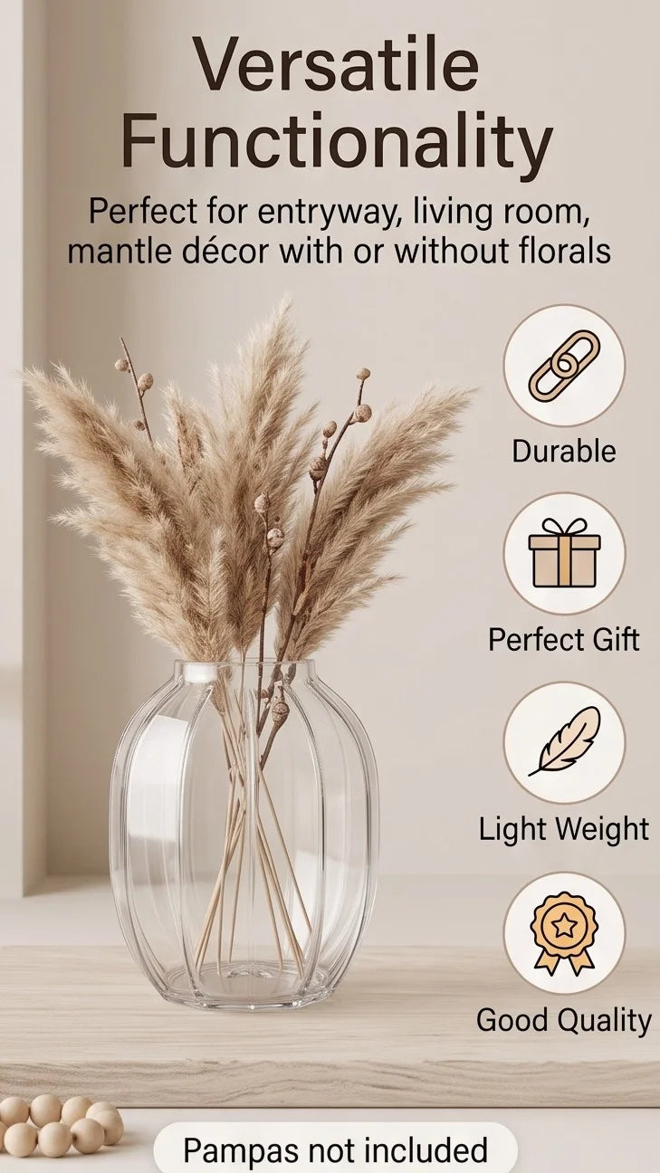 Bloom Rib Wide Glass Vase — Hand-Blown Glass from Firozabad, India — Curated Display