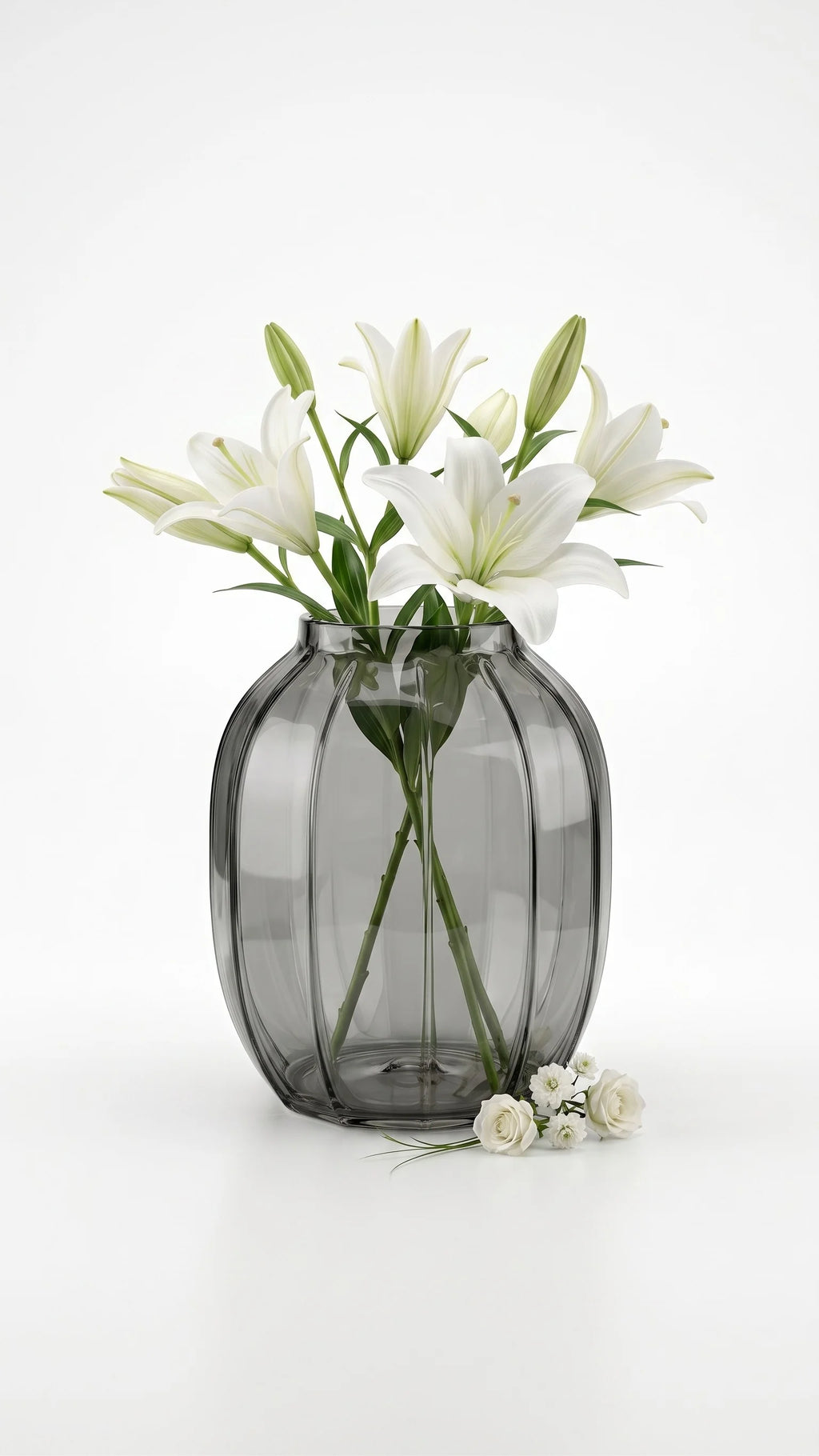 Bloom Rib Wide Glass Vase — Hand-Blown Glass from Firozabad, India — Handcrafted Finish