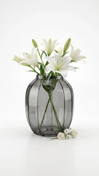 Bloom Rib Wide Glass Vase — Hand-Blown Glass from Firozabad, India — Handcrafted Finish