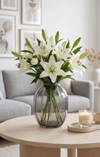Bloom Rib Wide Glass Vase — Hand-Blown Glass from Firozabad, India — Tabletop View