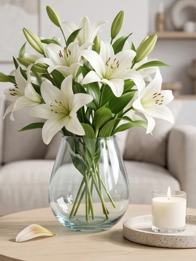 Luna Curve Smooth Glass Vase — Hand-Blown Glass from Firozabad, India — Lifestyle Setting