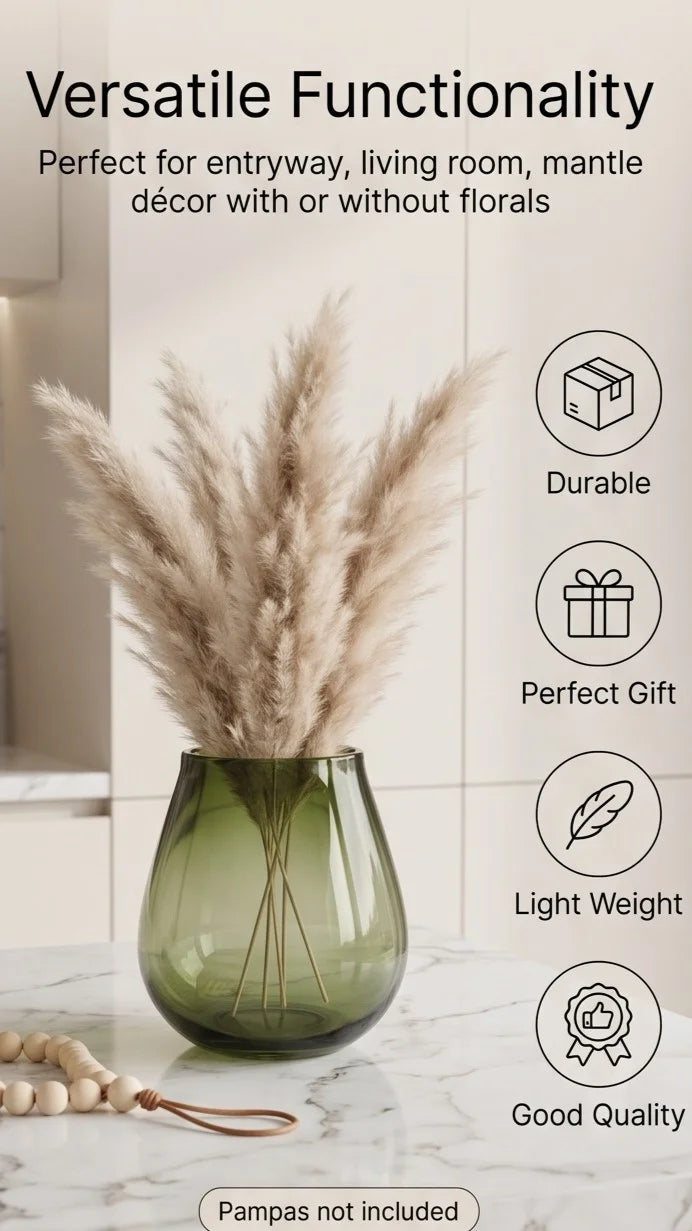 Ember Curve Smooth Glass Vase — Hand-Blown Glass from Firozabad, India — In a Living Space