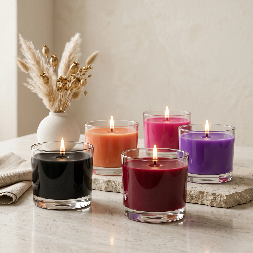 Dark Vivid Coloured Wax Candle | Clear Glass Votive | 5 Bold Shades — Castle Crafts