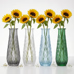Glacier Lattice Slim Glass Vase — Hand-Blown Glass from Firozabad, India — Side Angle View