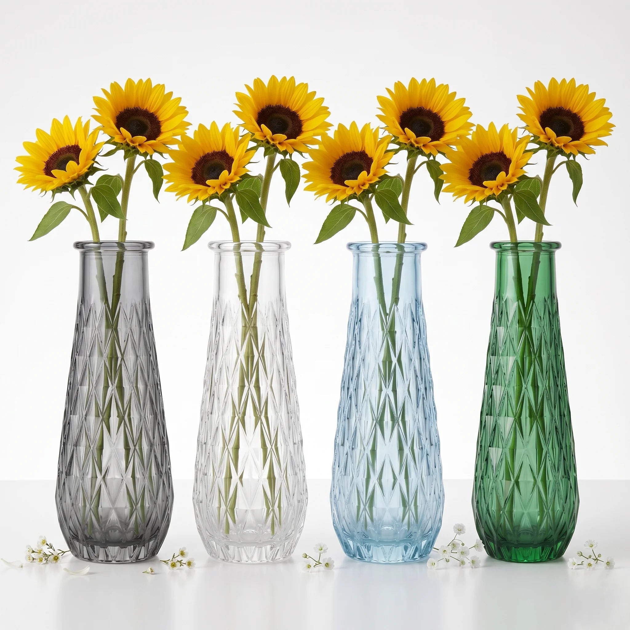 Glacier Lattice Slim Glass Vase — Hand-Blown Glass from Firozabad, India — Side Angle View