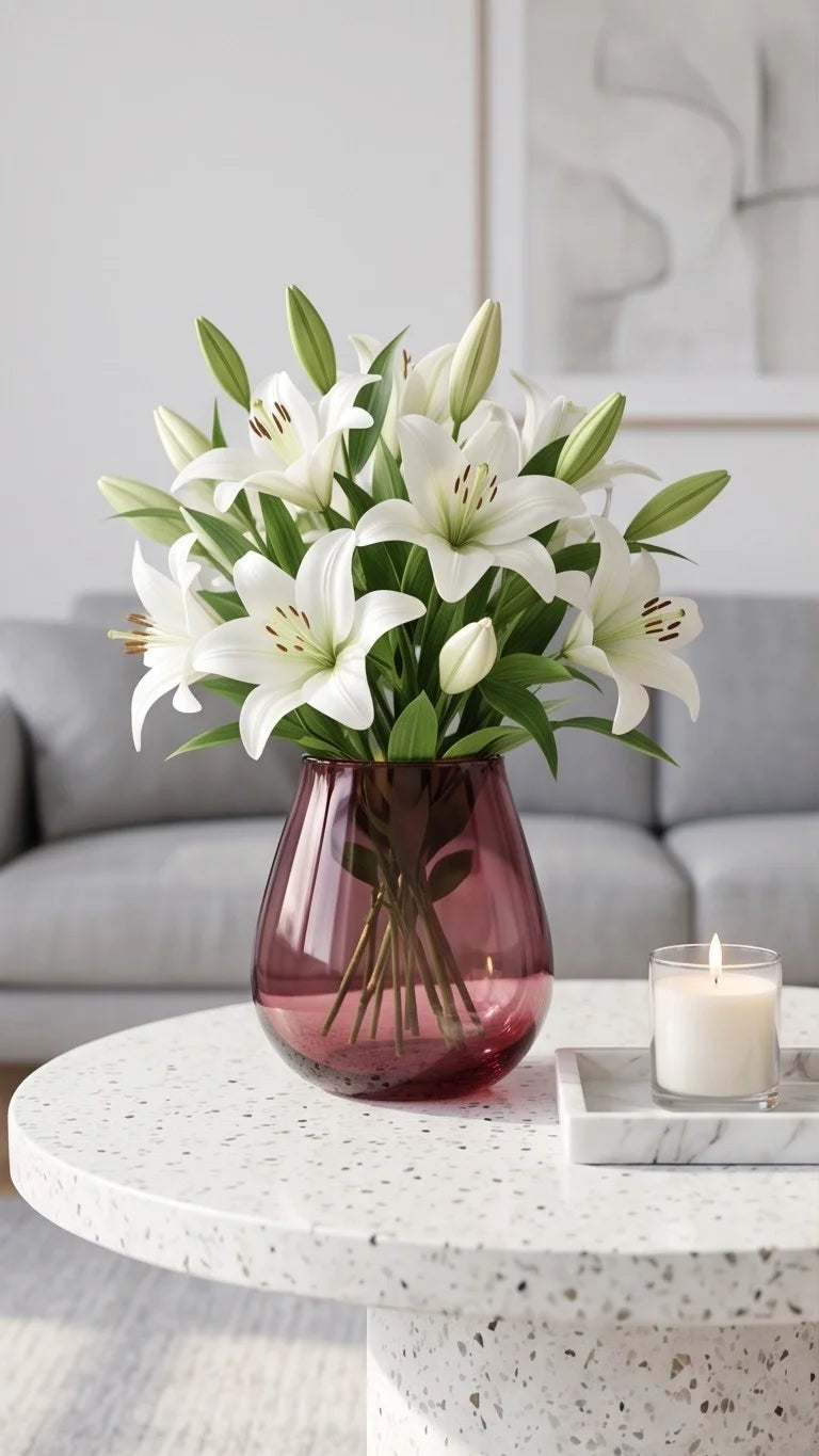 Ember Curve Smooth Glass Vase — Hand-Blown Glass from Firozabad, India — Tabletop View