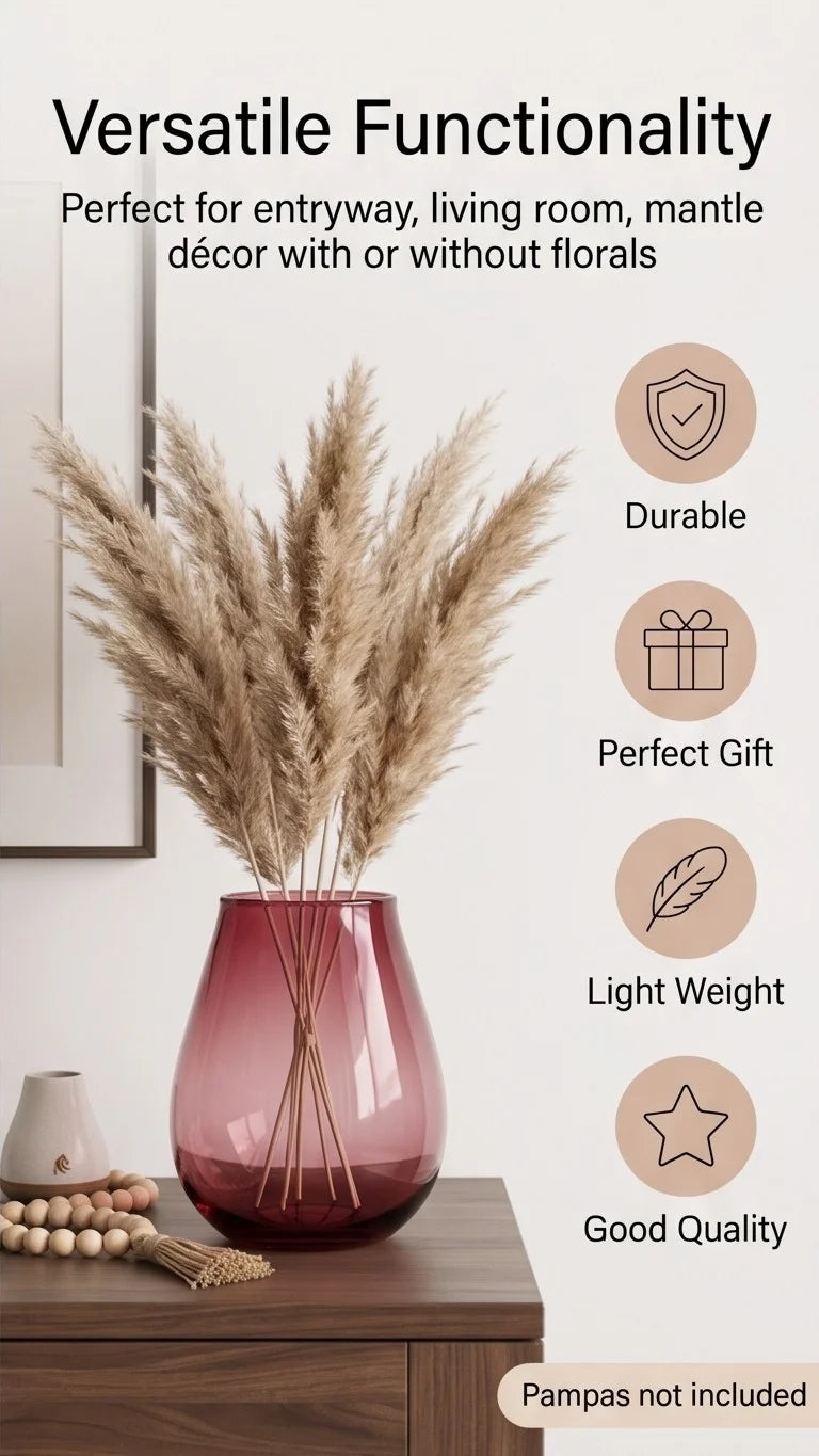 Ember Curve Smooth Glass Vase — Hand-Blown Glass from Firozabad, India — Boho Styling