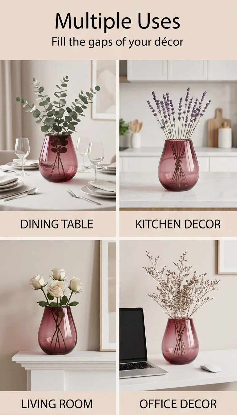 Ember Curve Smooth Glass Vase — Hand-Blown Glass from Firozabad, India — Wedding Décor Use