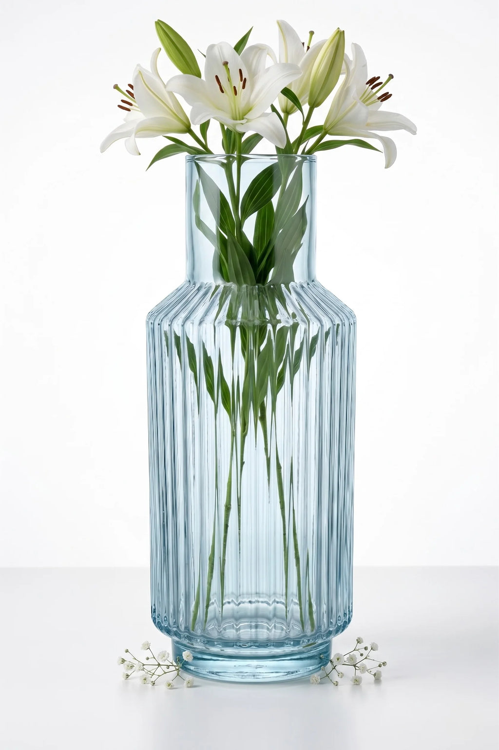 Cloud Carafe Ribbed Glass Vase — Hand-Blown Glass from Firozabad, India — Side Angle View