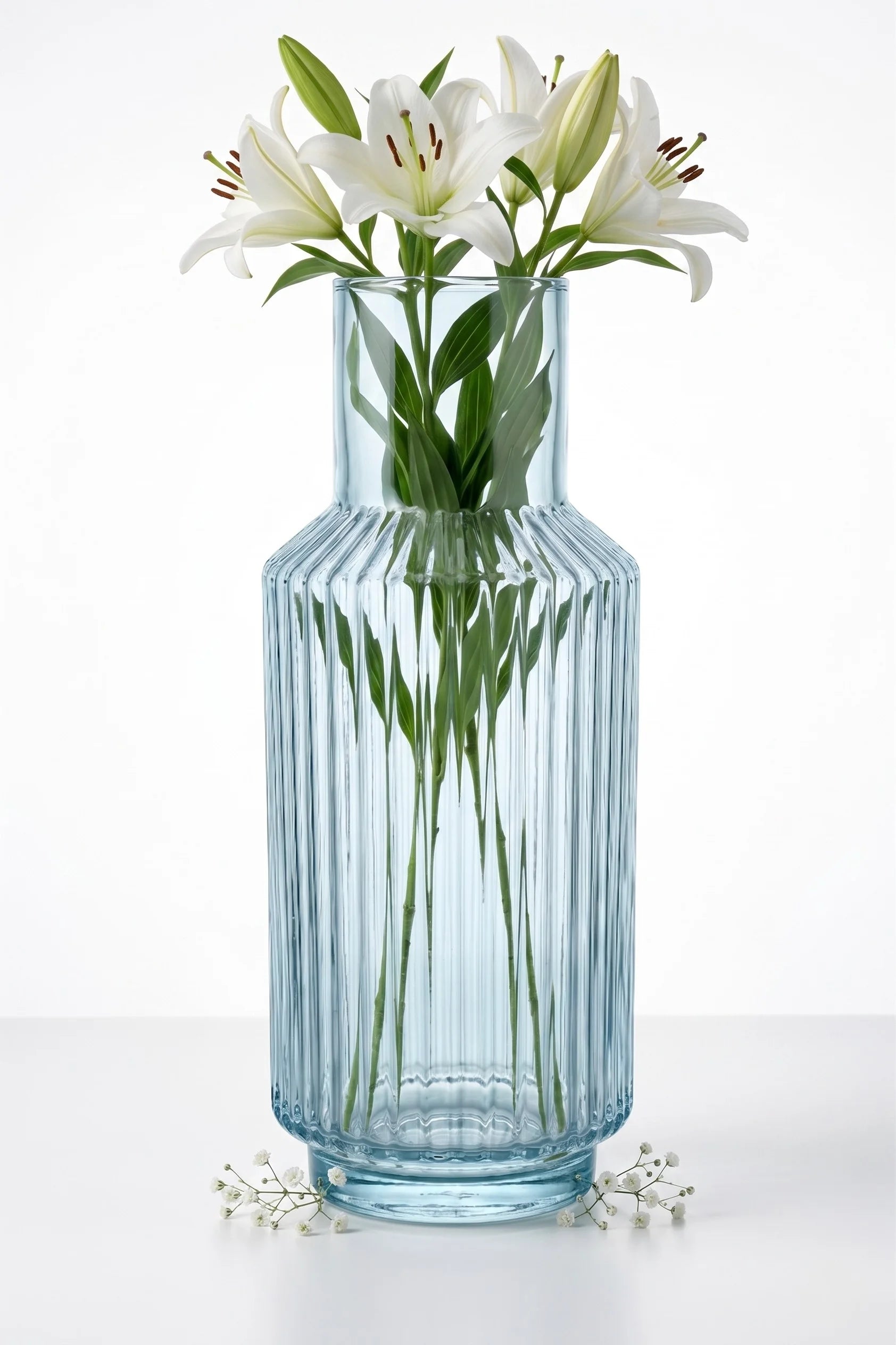 Cloud Carafe Ribbed Glass Vase — Hand-Blown Glass from Firozabad, India — Side Angle View