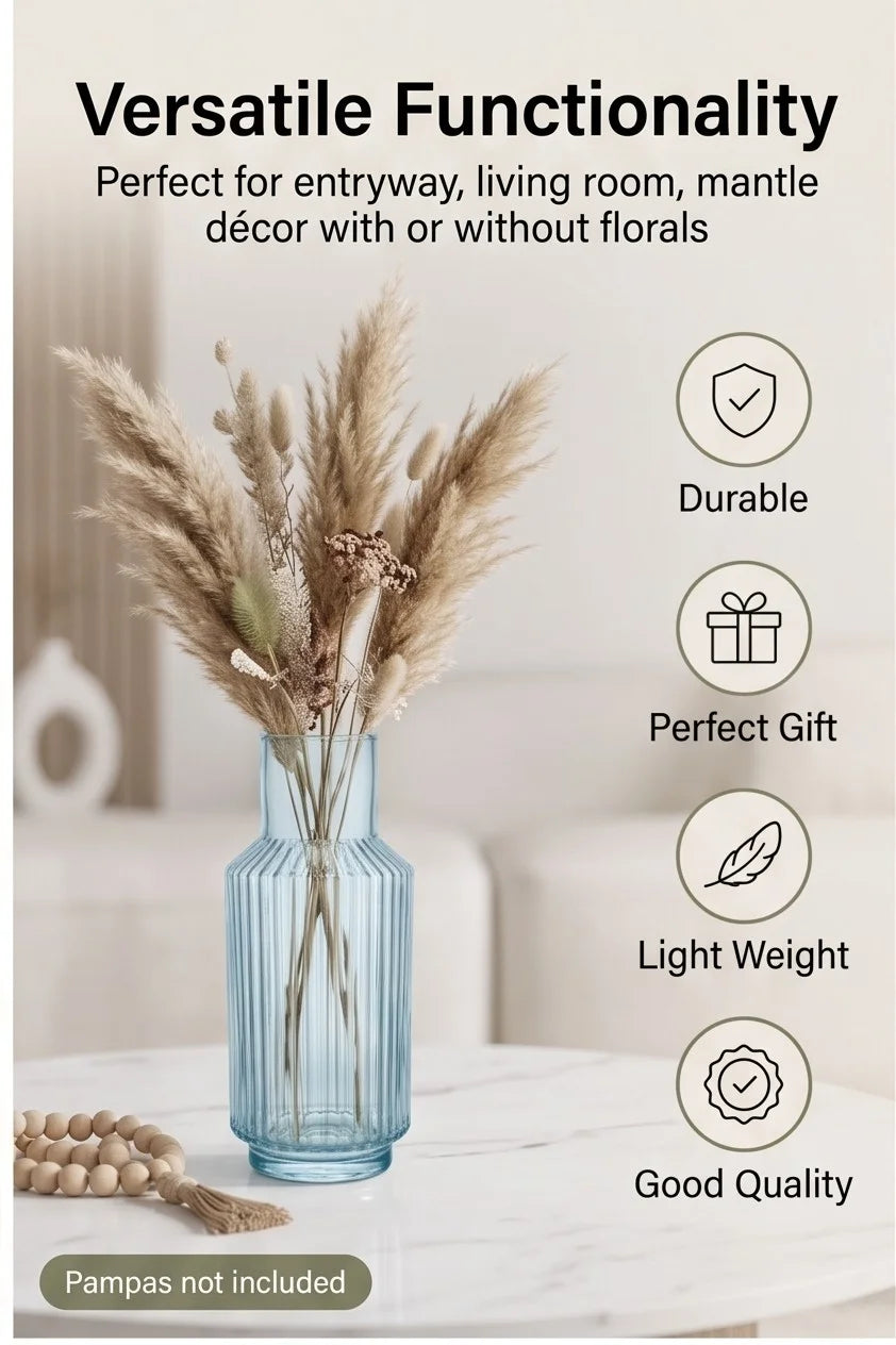 Cloud Carafe Ribbed Glass Vase — Hand-Blown Glass from Firozabad, India — Styled for Home Décor