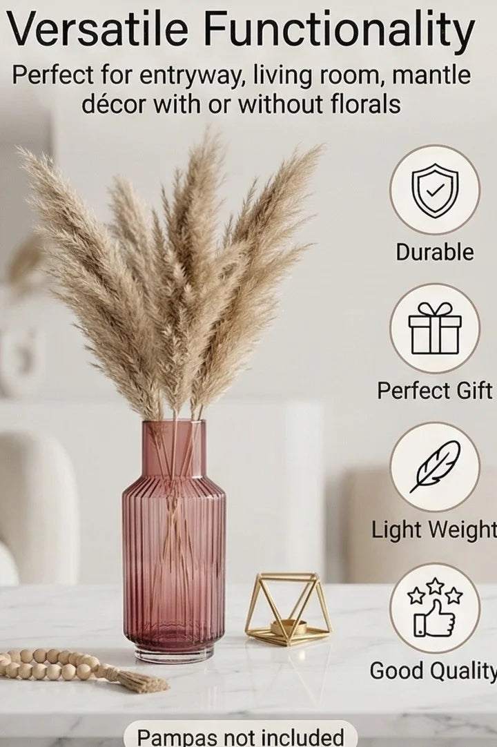 Grand Carafe Ribbed Glass Vase — Hand-Blown Glass from Firozabad, India — Top View