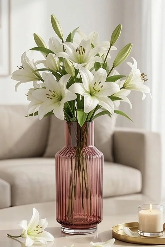 Grand Carafe Ribbed Glass Vase — Hand-Blown Glass from Firozabad, India — Festive Styling