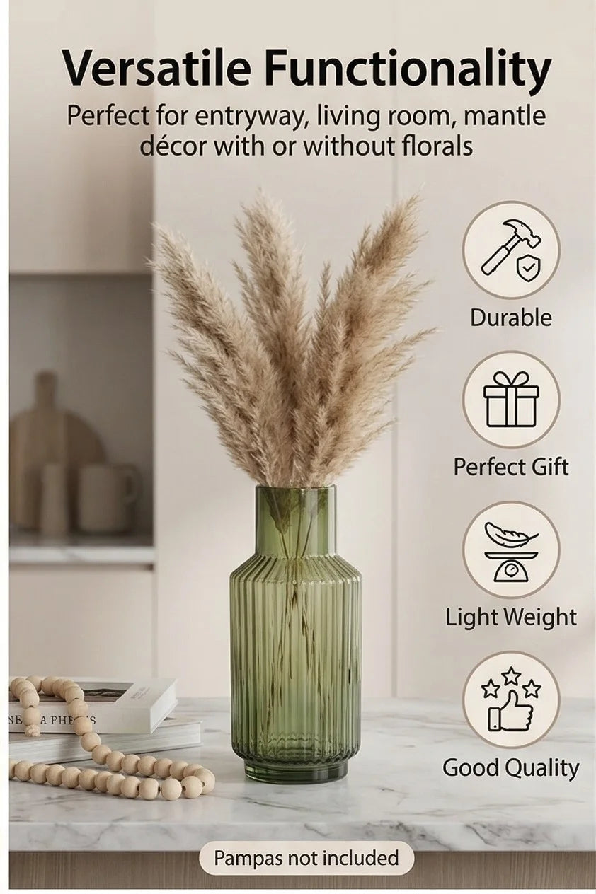 Grand Carafe Ribbed Glass Vase — Hand-Blown Glass from Firozabad, India — Light & Shadow