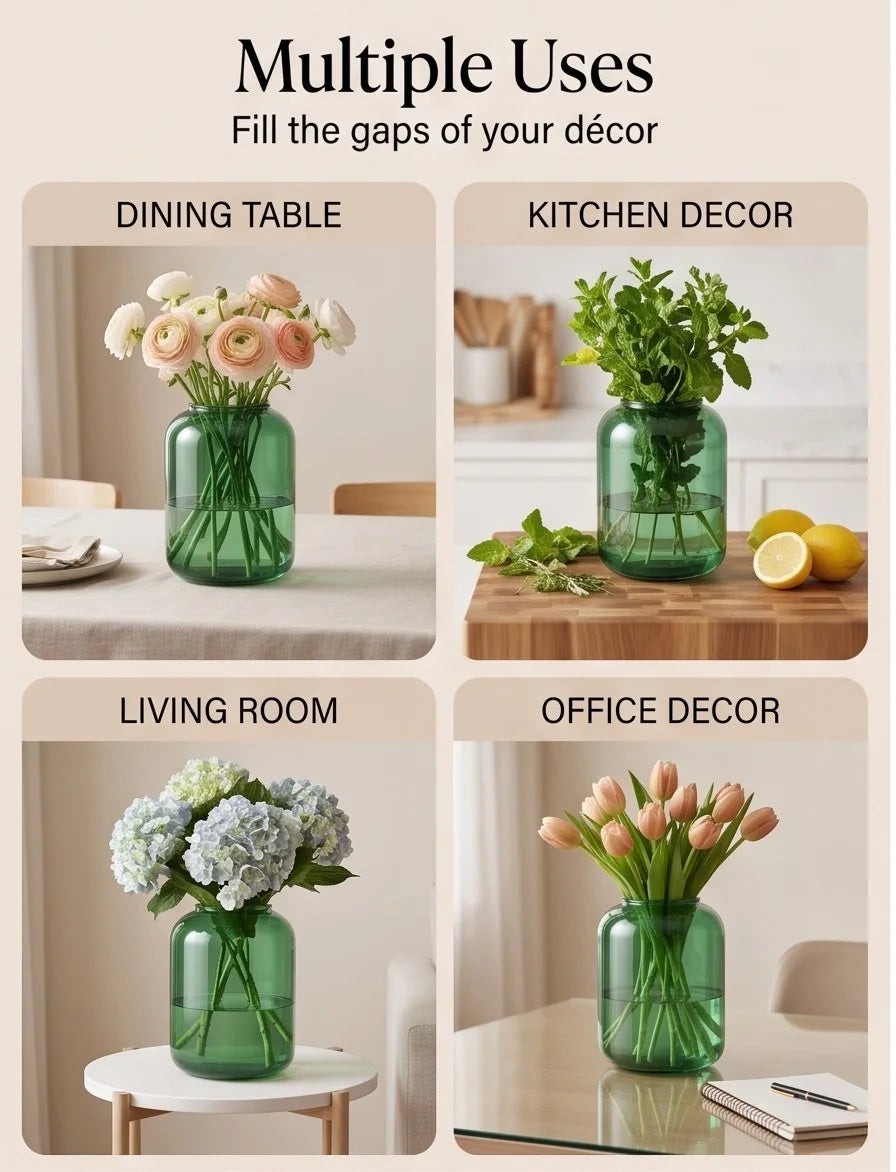 Botanist Wide Jar Glass Vase — Hand-Blown Glass from Firozabad, India — Festive Styling