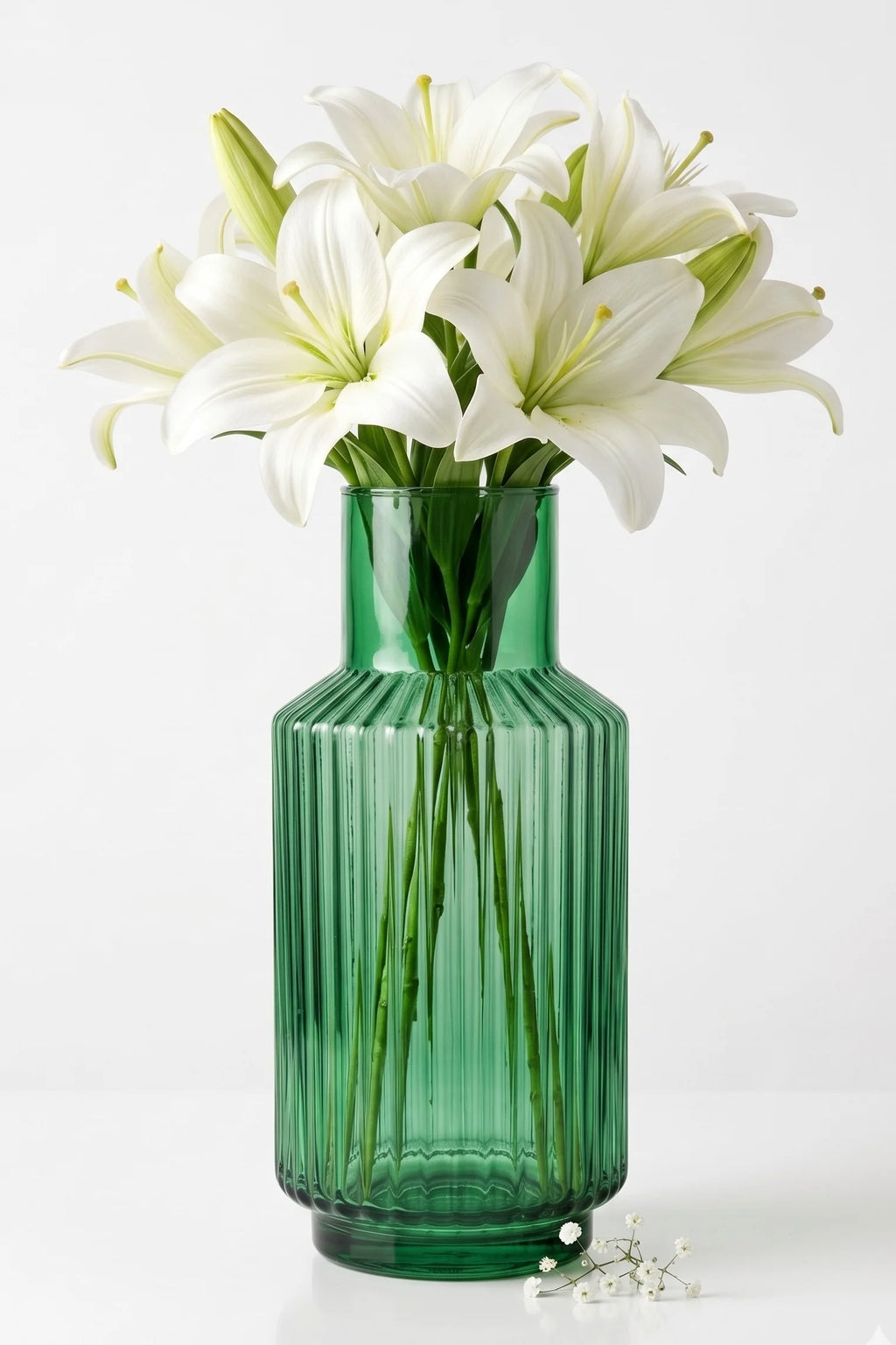 Grand Carafe Ribbed Glass Vase — Hand-Blown Glass from Firozabad, India — Curated Display