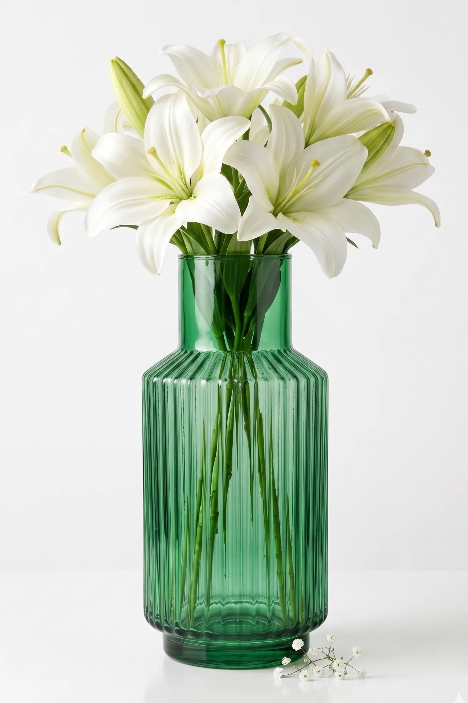 Grand Carafe Ribbed Glass Vase — Hand-Blown Glass from Firozabad, India — Curated Display