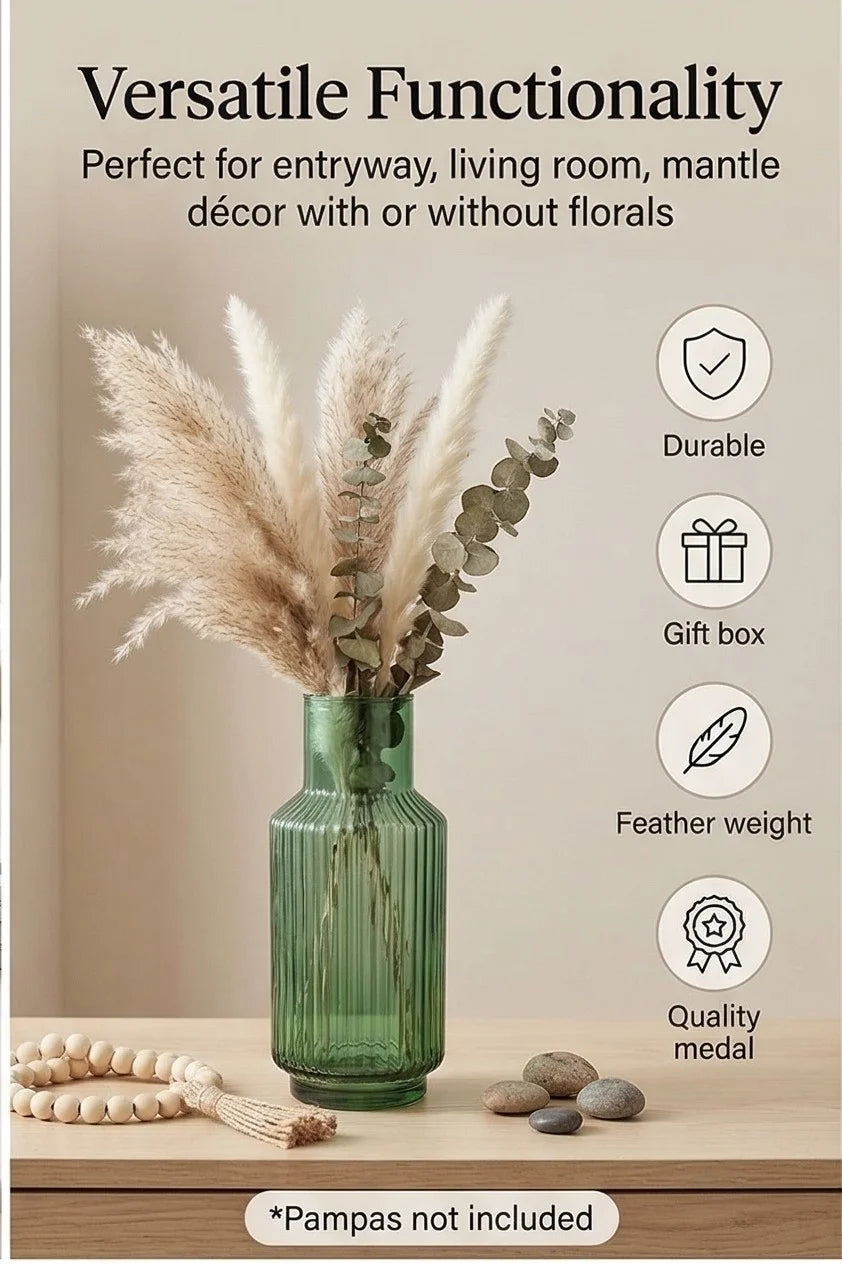 Grand Carafe Ribbed Glass Vase — Hand-Blown Glass from Firozabad, India — Décor Inspiration