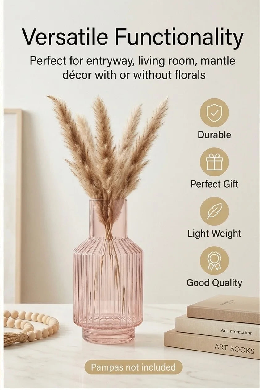 Mist Carafe Ribbed Glass Vase — Hand-Blown Glass from Firozabad, India — Texture & Craftsmanship