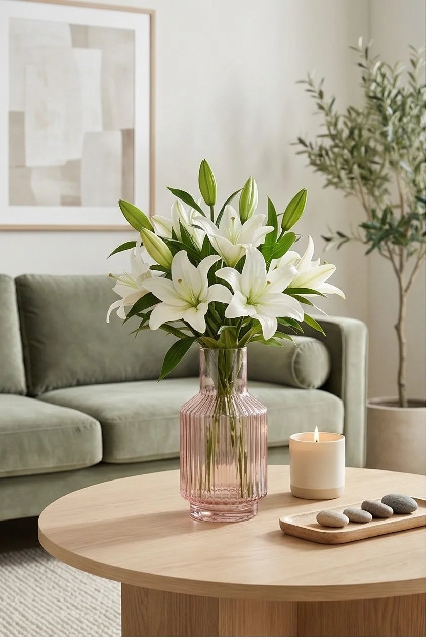 Mist Carafe Ribbed Glass Vase — Hand-Blown Glass from Firozabad, India — Top View