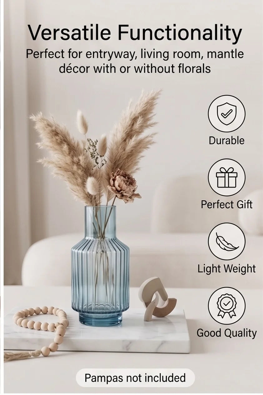 Mist Carafe Ribbed Glass Vase — Hand-Blown Glass from Firozabad, India — In a Living Space