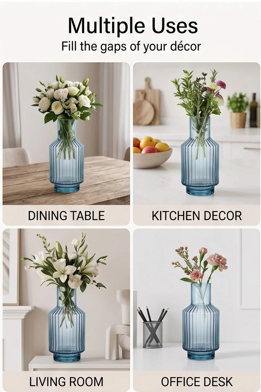 Mist Carafe Ribbed Glass Vase — Hand-Blown Glass from Firozabad, India — Light & Shadow