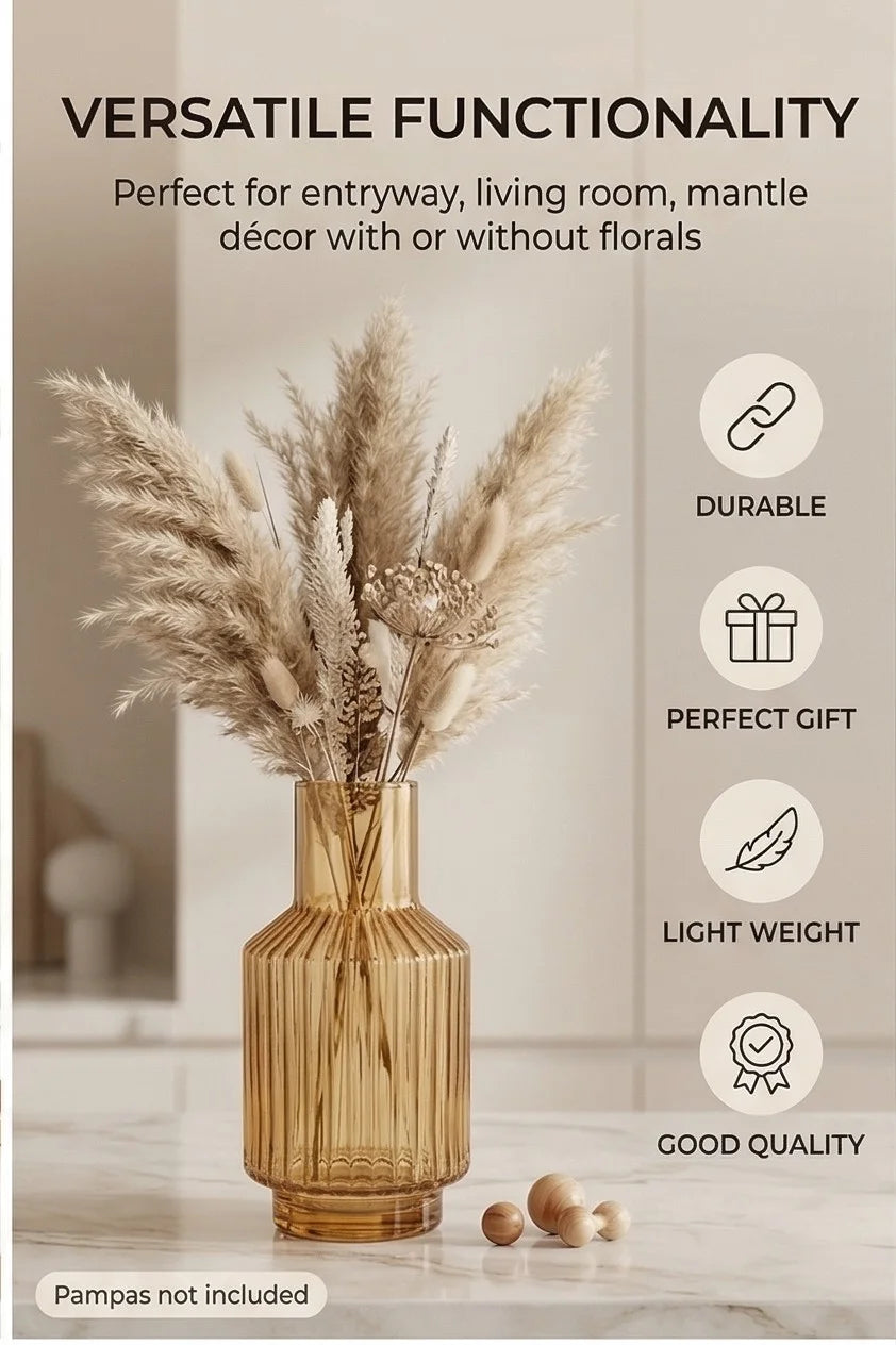 Eden Carafe Ribbed Glass Vase — Hand-Blown Glass from Firozabad, India — Colour Variant