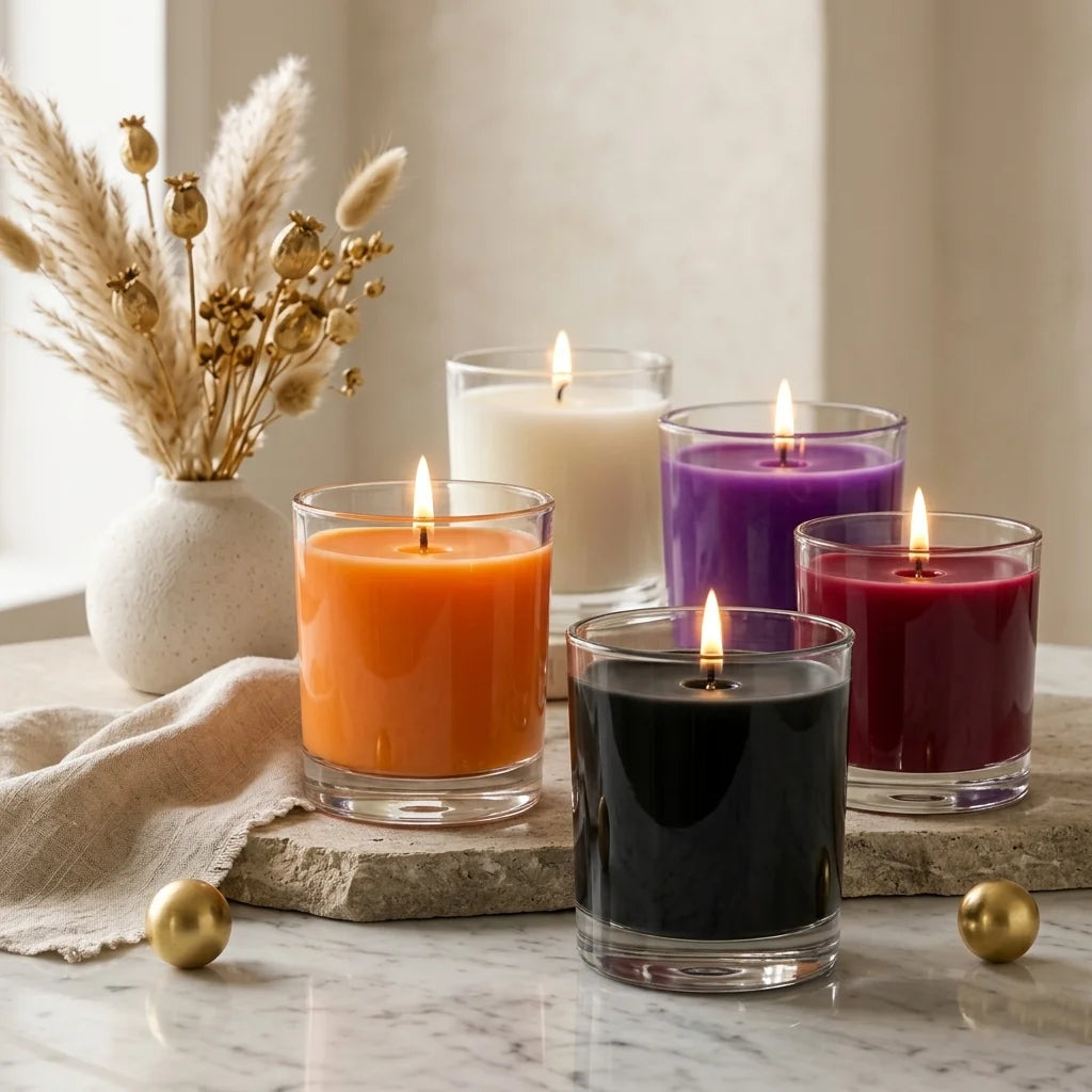 Moody Tone Coloured Wax Candle | Tall Clear Glass | 30Hr Burn | 5 Rich Shades — Castle Crafts