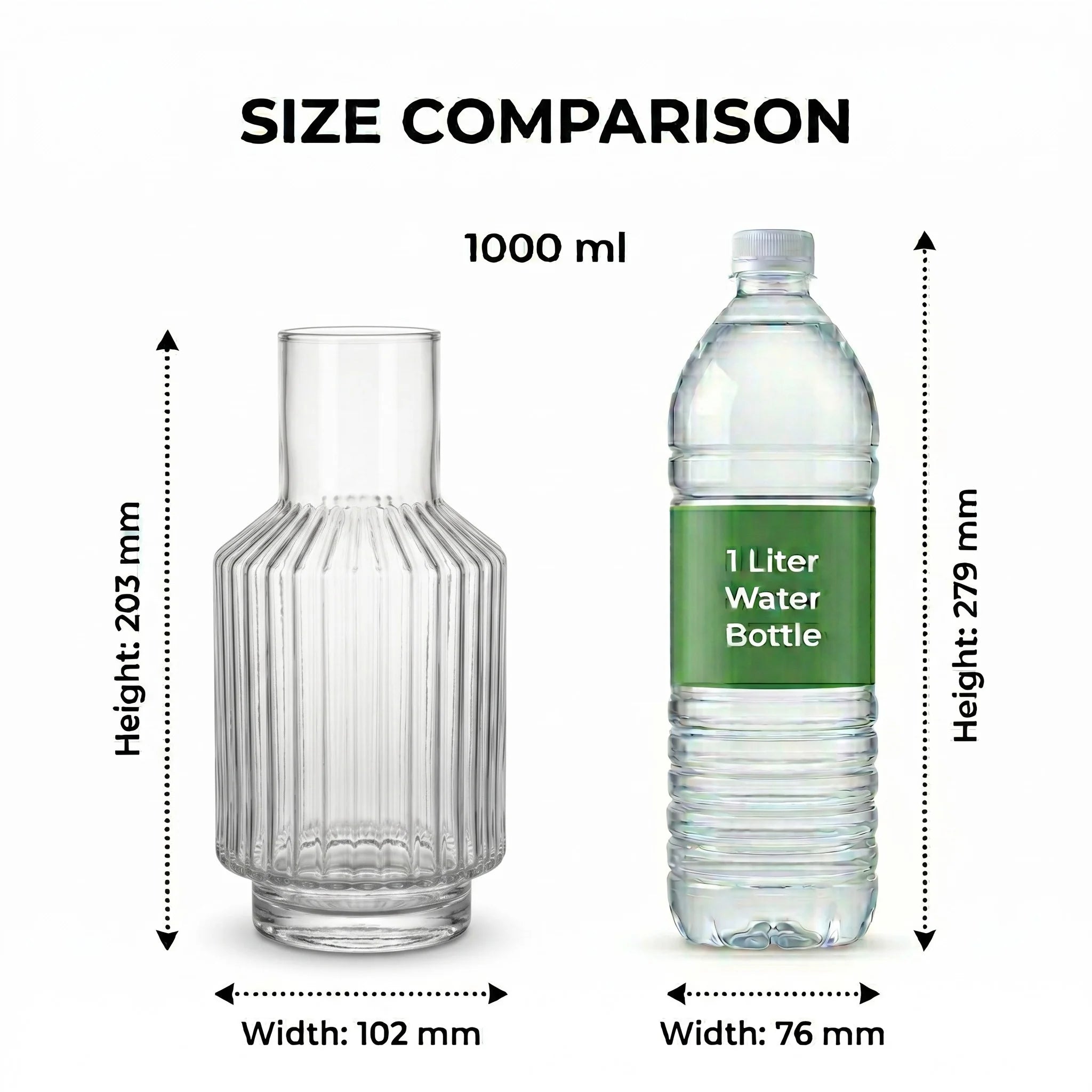 Grand Carafe Ribbed Glass Vase — Hand-Blown Glass from Firozabad, India — Side Angle View