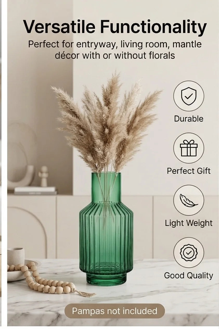 Eden Carafe Ribbed Glass Vase — Hand-Blown Glass from Firozabad, India — In a Living Space