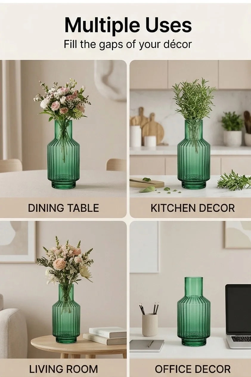 Eden Carafe Ribbed Glass Vase — Hand-Blown Glass from Firozabad, India — Light & Shadow