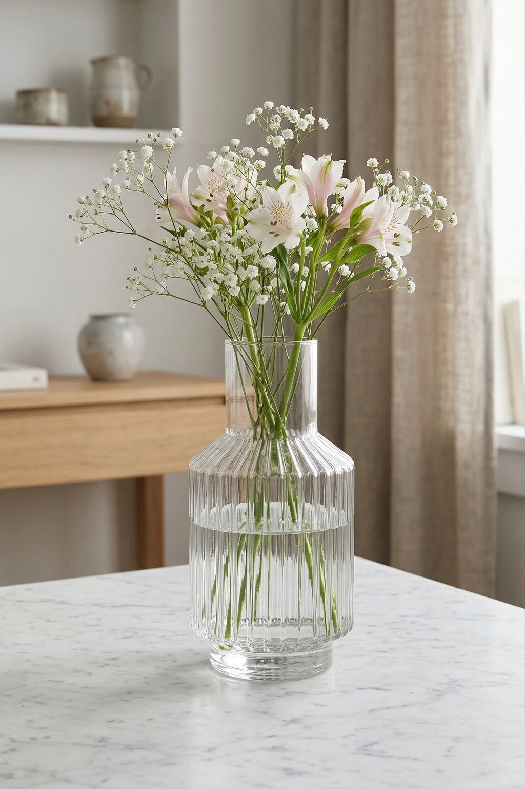 Mist Carafe Ribbed Glass Vase — Hand-Blown Glass from Firozabad, India — Multi-Angle Showcase