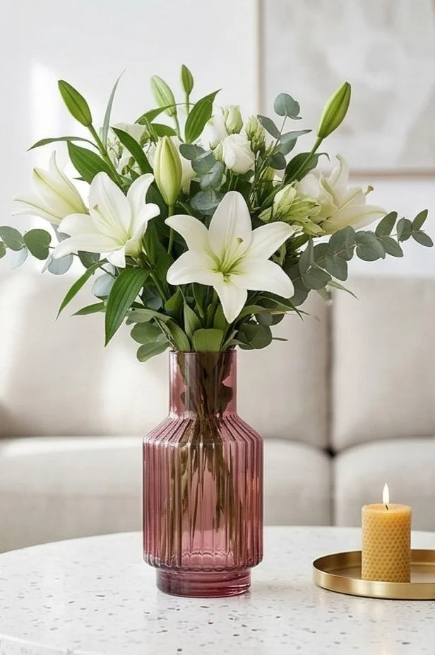 Eden Carafe Ribbed Glass Vase — Hand-Blown Glass from Firozabad, India — Handcrafted Finish