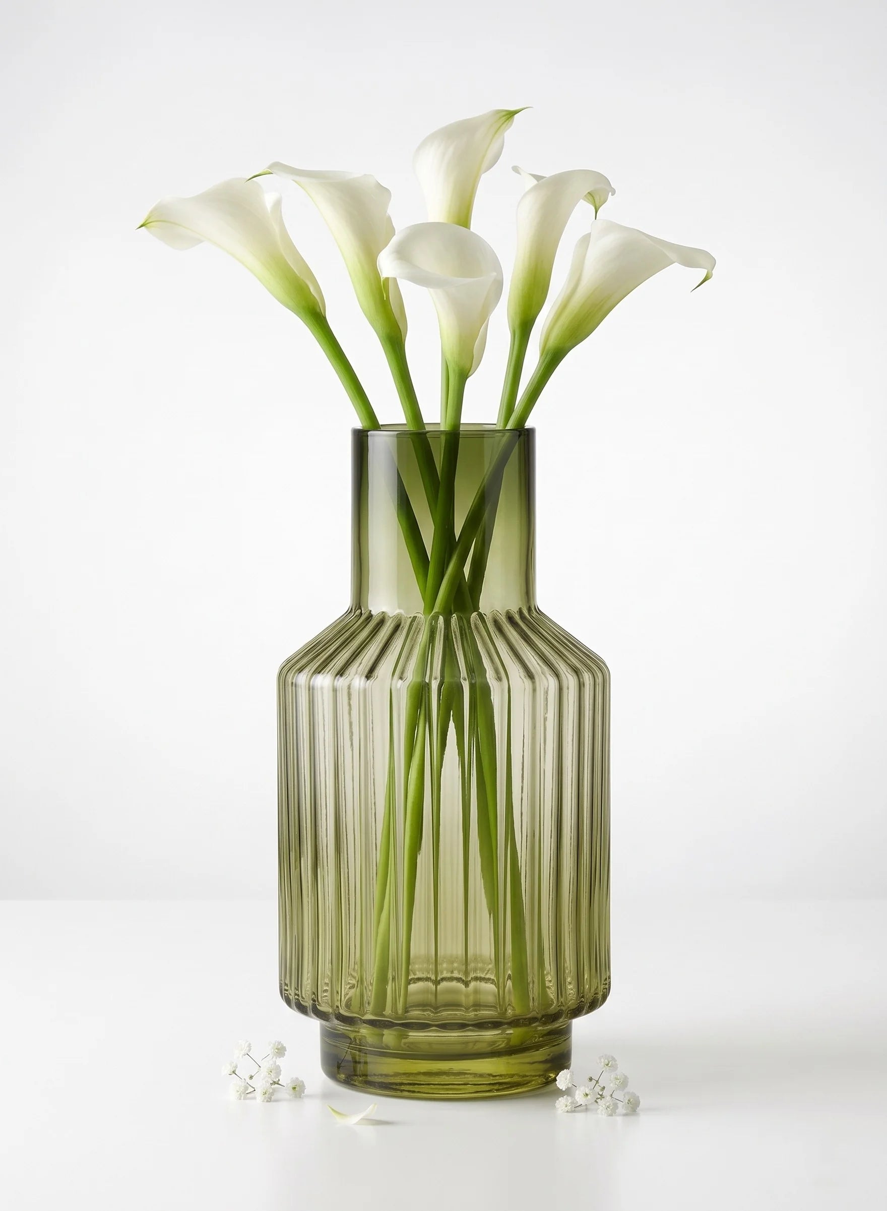 Eden Carafe Ribbed Glass Vase — Hand-Blown Glass from Firozabad, India — Tabletop View