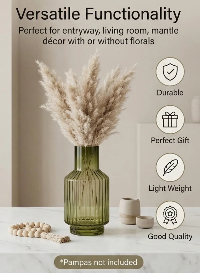 Eden Carafe Ribbed Glass Vase — Hand-Blown Glass from Firozabad, India — Boho Styling