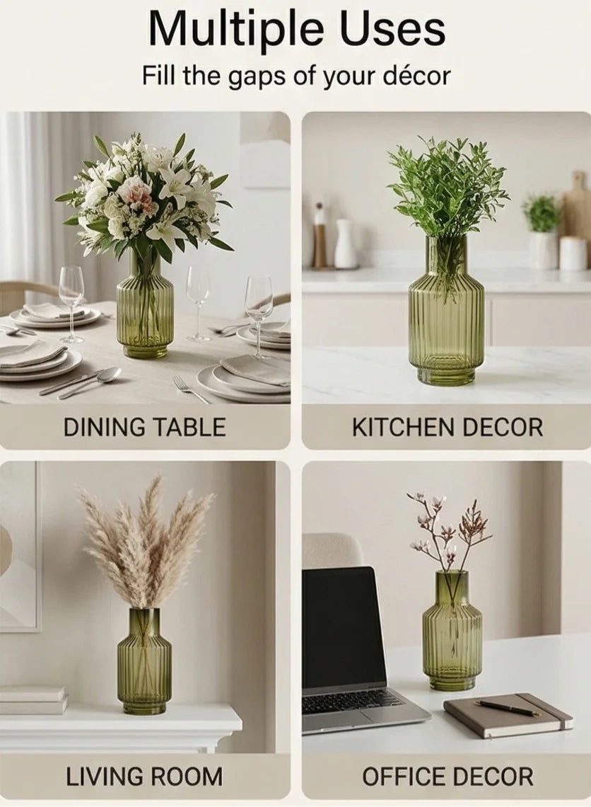 Eden Carafe Ribbed Glass Vase — Hand-Blown Glass from Firozabad, India — Wedding Décor Use