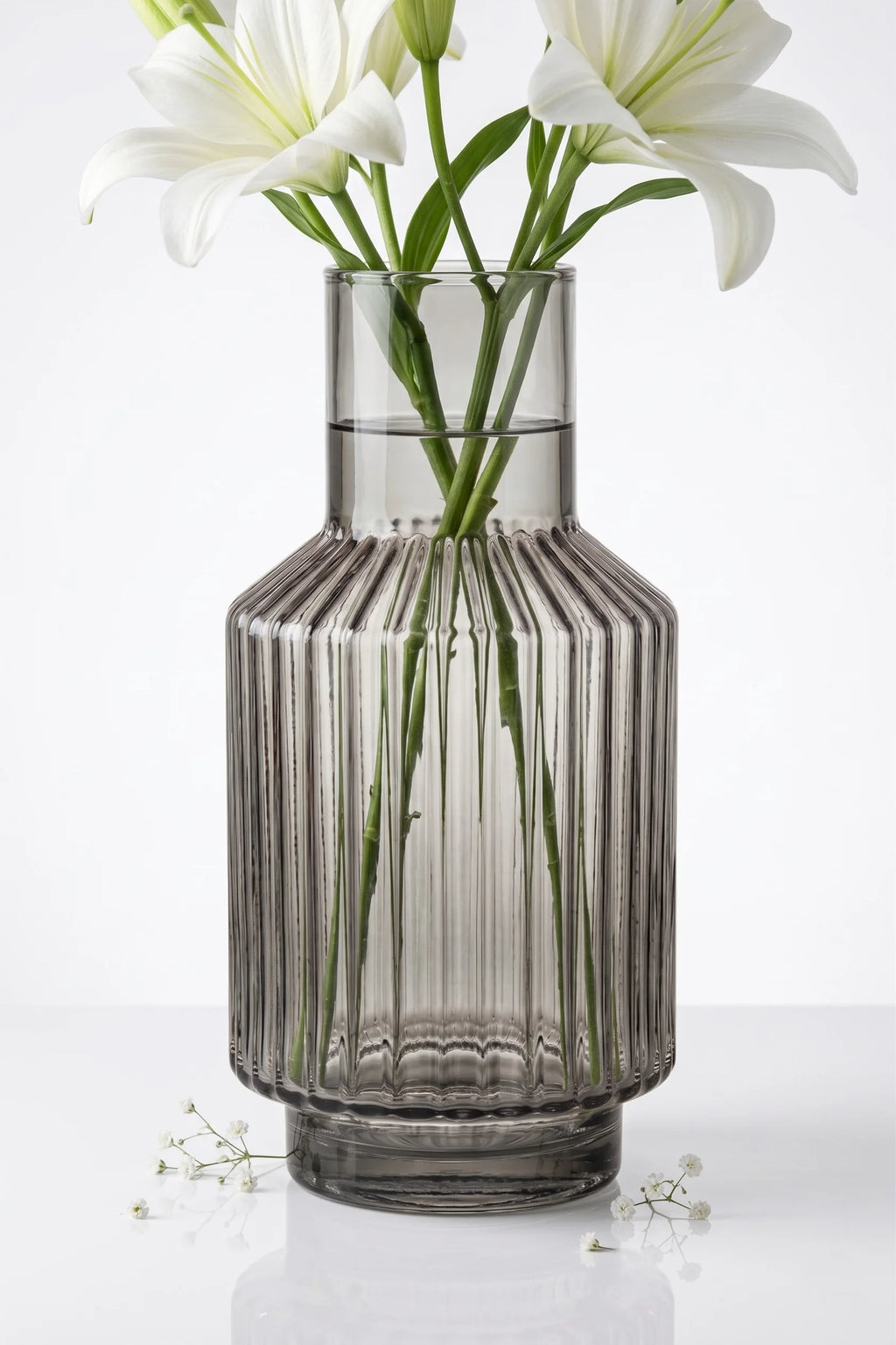 Mist Carafe Ribbed Glass Vase — Hand-Blown Glass from Firozabad, India — Premium Detail