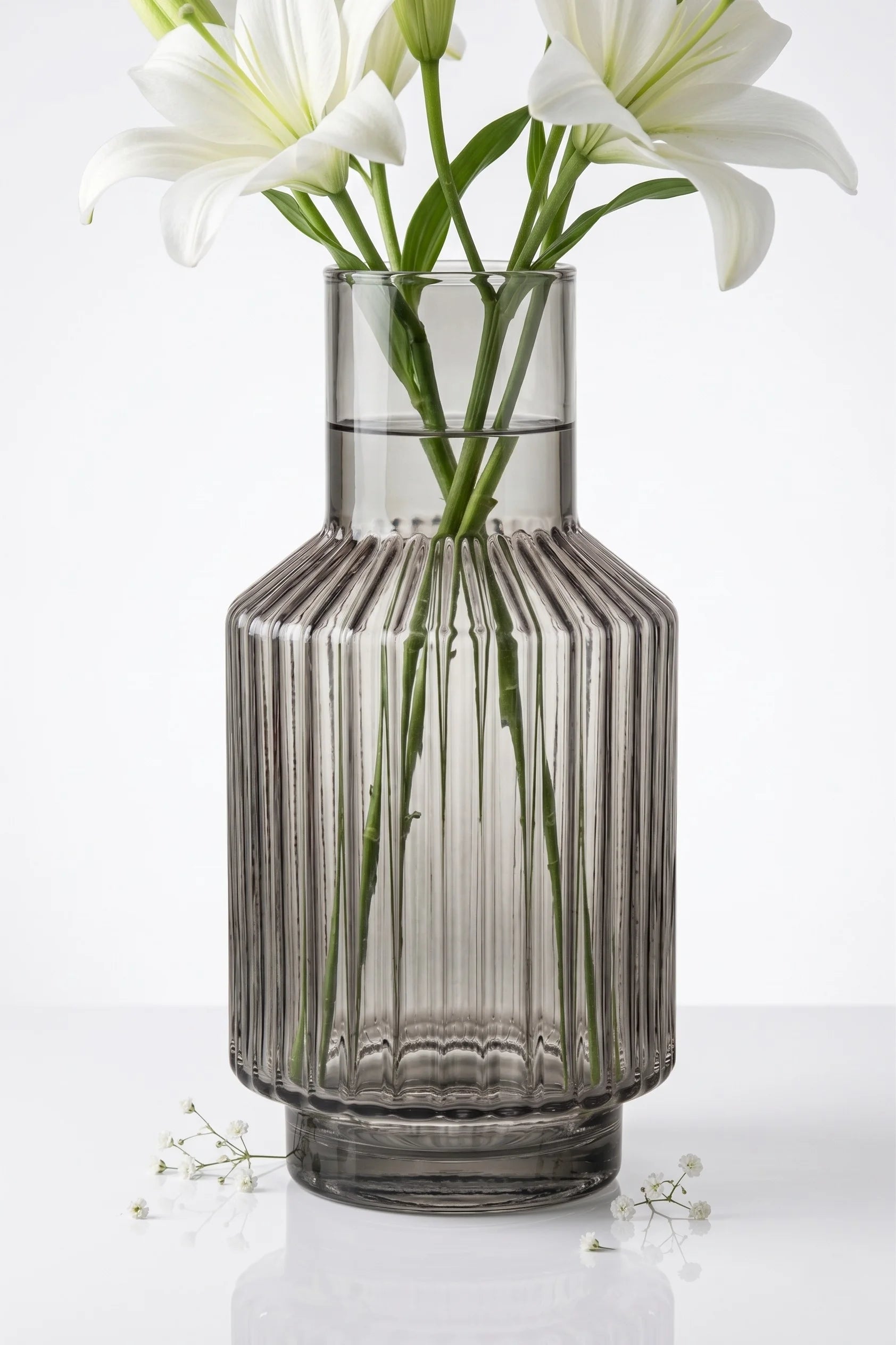 Mist Carafe Ribbed Glass Vase — Hand-Blown Glass from Firozabad, India — Premium Detail