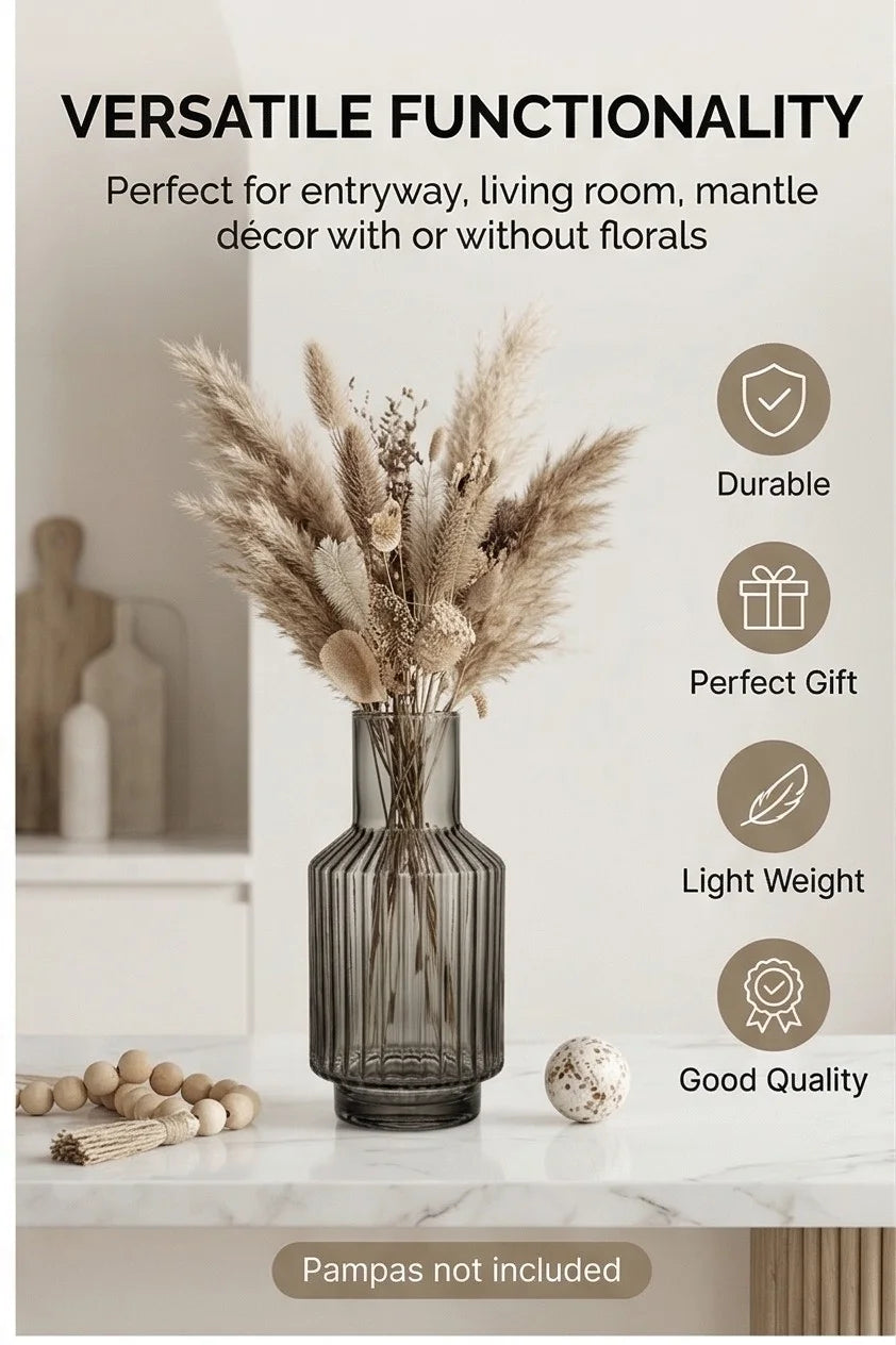 Mist Carafe Ribbed Glass Vase — Hand-Blown Glass from Firozabad, India — Curated Display