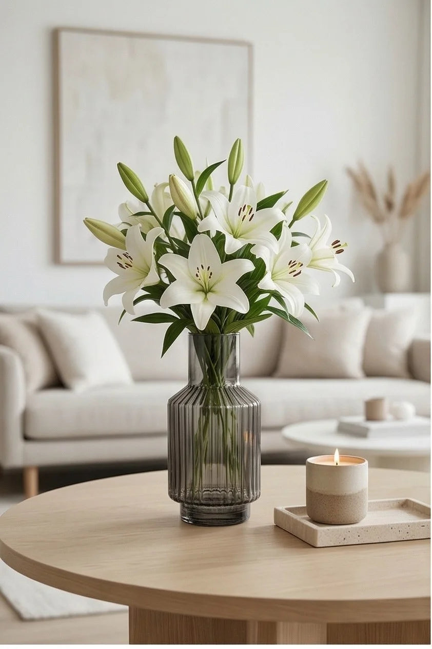 Mist Carafe Ribbed Glass Vase — Hand-Blown Glass from Firozabad, India — Handcrafted Finish