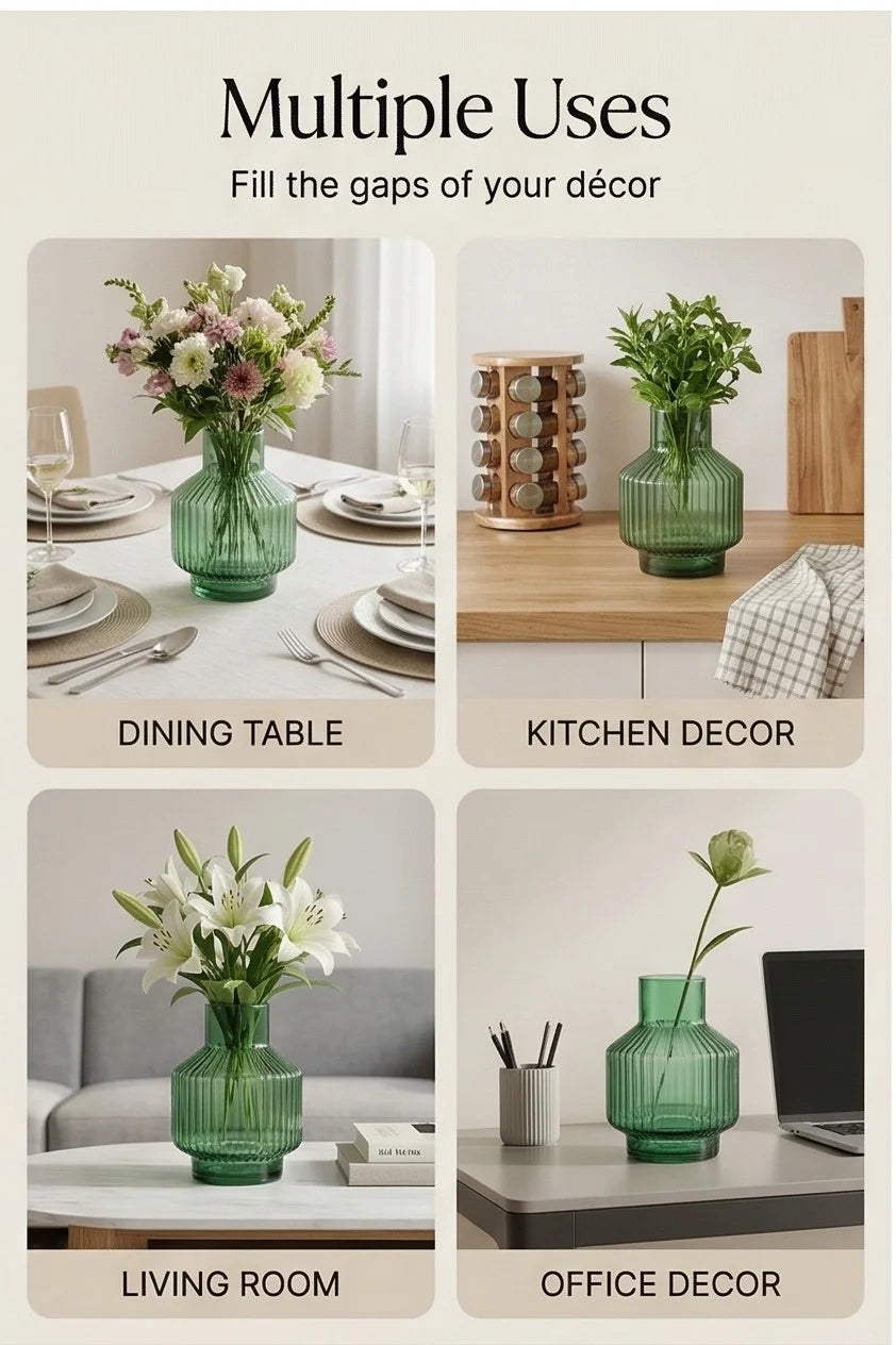 Beacon Rib Lantern Glass Vase — Hand-Blown Glass from Firozabad, India — Festive Styling