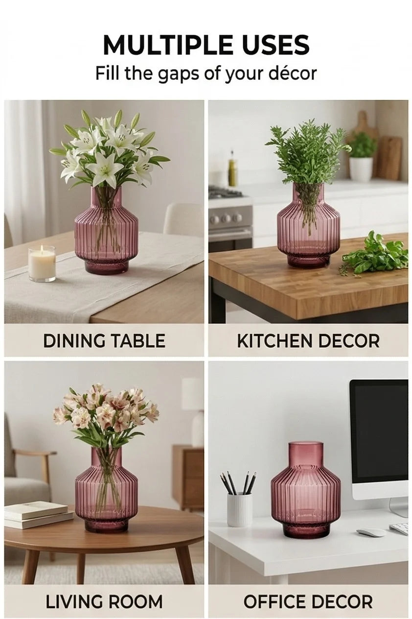 Prism Rib Lantern Glass Vase — Hand-Blown Glass from Firozabad, India — Handcrafted Finish